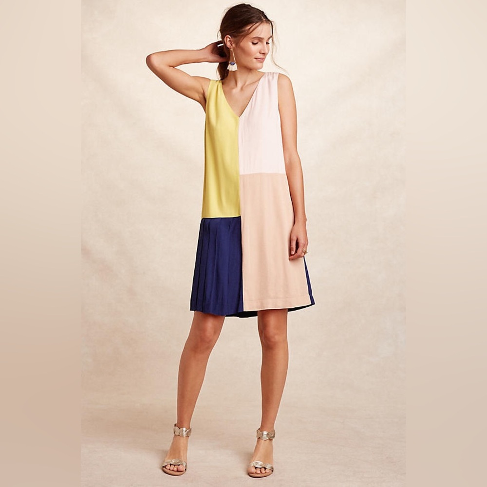ANTHROPOLOGIE HD in Paris Dress 2 Color Block Sleeveless Pleated NWT $158